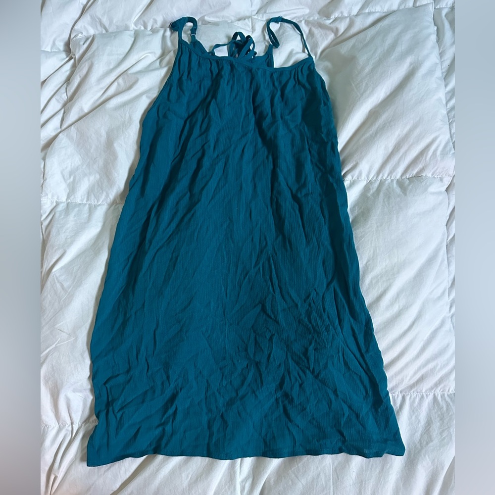 FOREVER 21 SIZE SMALL TEAL SWIMSUIT COVER-UP/SUNDRESS WITH LACE UP BACK